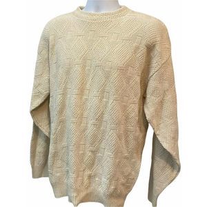 John Weitz Mens Vtg USA Made Heavy Chunky Cable Knit Ivory Sweater Size Medium
